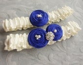 Bridal Garter SET in Ivory and Royal Blue Silk - the Olivia Garter with Toss Garter (Other Colors Available)