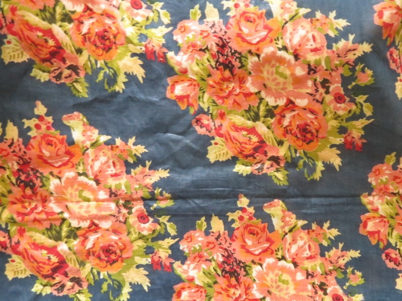 C12 - Dark Blue Floral Pattern Cotton - One Yard