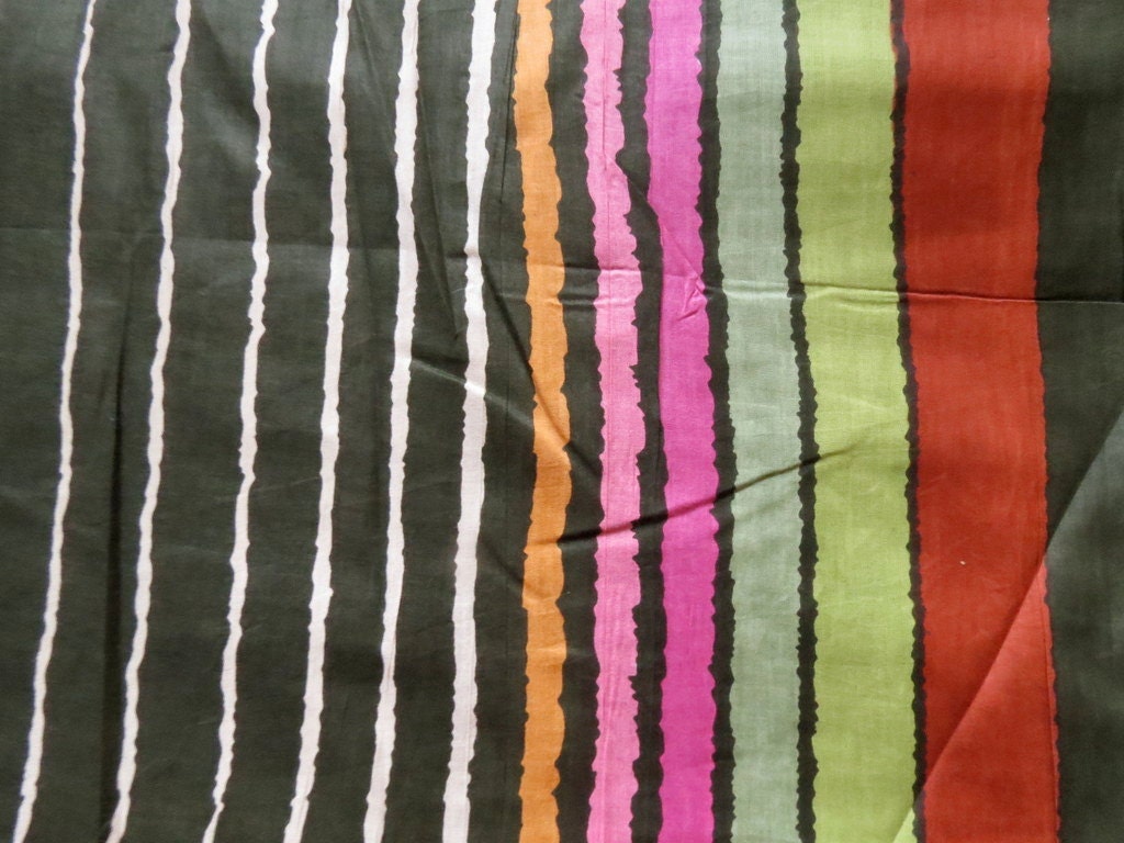 I2 - Green Multicolored Stripes Pattern Cotton - One Yard