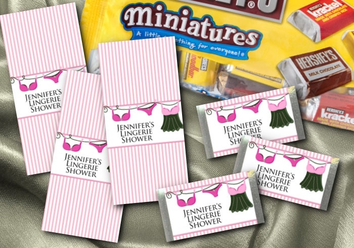 36 Hershey's Mini Candy Wrappers, Pink Striped, Lingerie, Wedding, Bridal Shower, Bachelorette Party Il_570xn