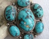 Vintage Turquoise and Sterling Pendant from Nepal Large Heavy and Stunning