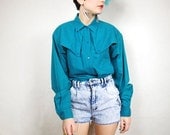 20% OFF VACATION SALE S A L E 80s Teal Avant Garde Western Shirt (M/L)