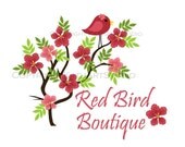 Premade Business Logo Design Floral Birdie Logo 74 Red Bird Boutique