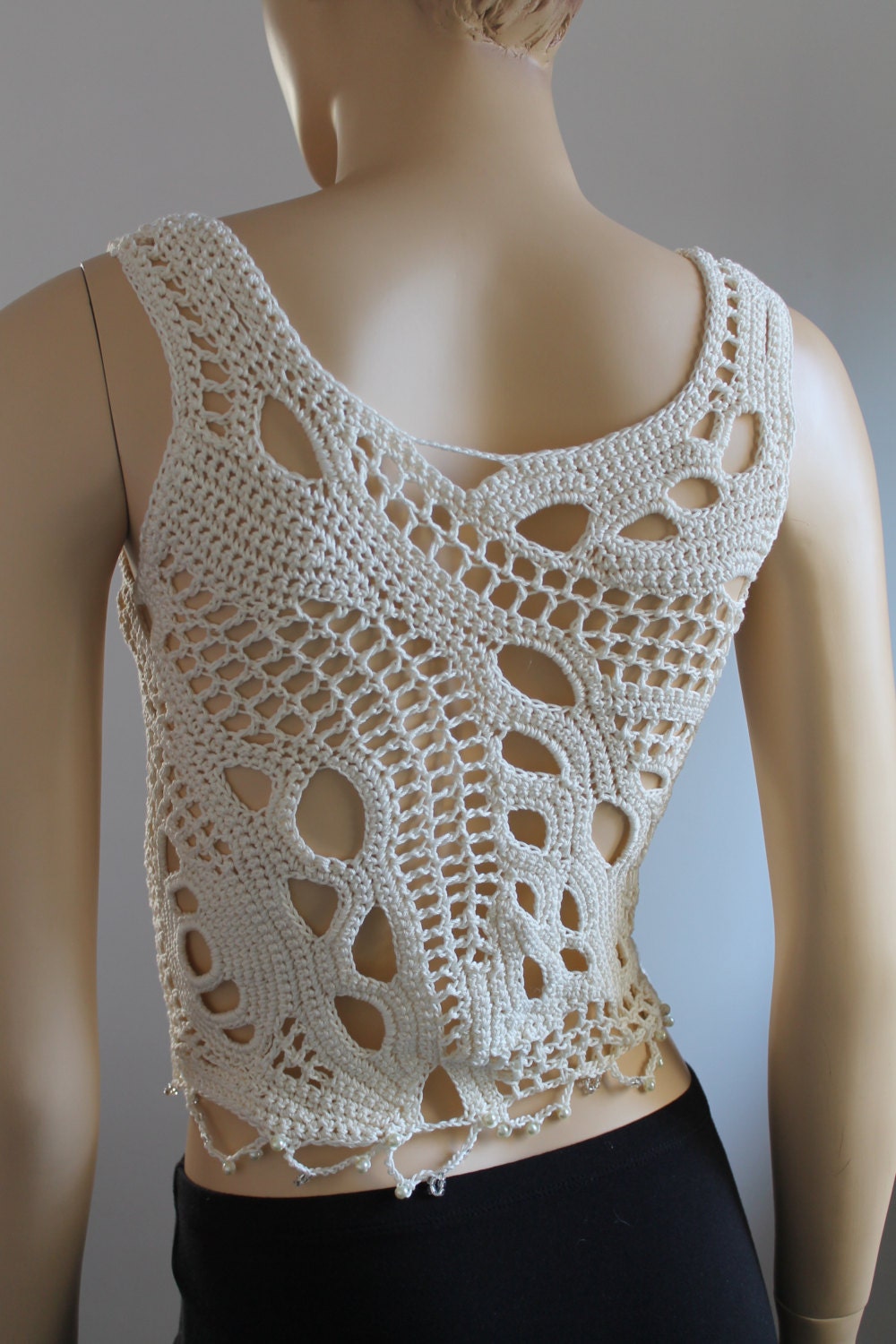 Ivory Cotton  Freeform Crochet Tank - Top- Summer  - OOAK