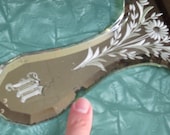 Antique French Etched Beveled Hand Mirror c. 1920's with M Monogram