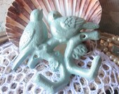 Bird Wall Hook - Double hook - Shabby- Jewelry Holder - Cast Iron - Cottage Chic/ Light Sage