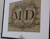 Double Monogram Wedding Burlap Artwork