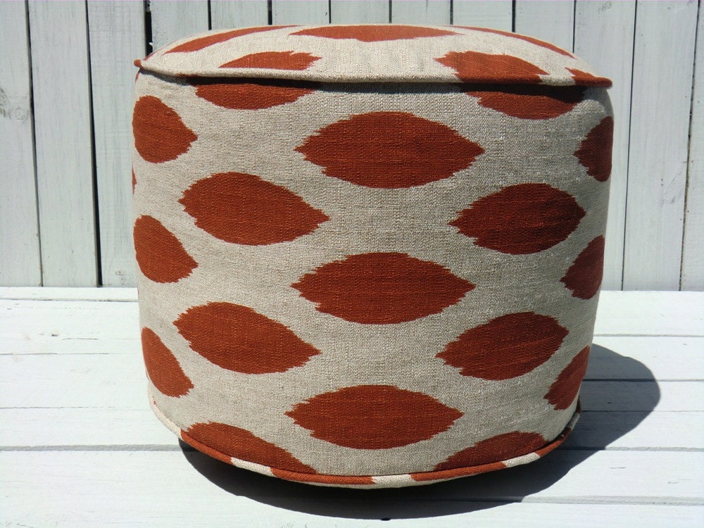 Ikat pouf ottoman, rust floor pouf, round ottoman 18", ikat ottoman, rust floor cushion, pouffe, bean bag chair,kids pouf