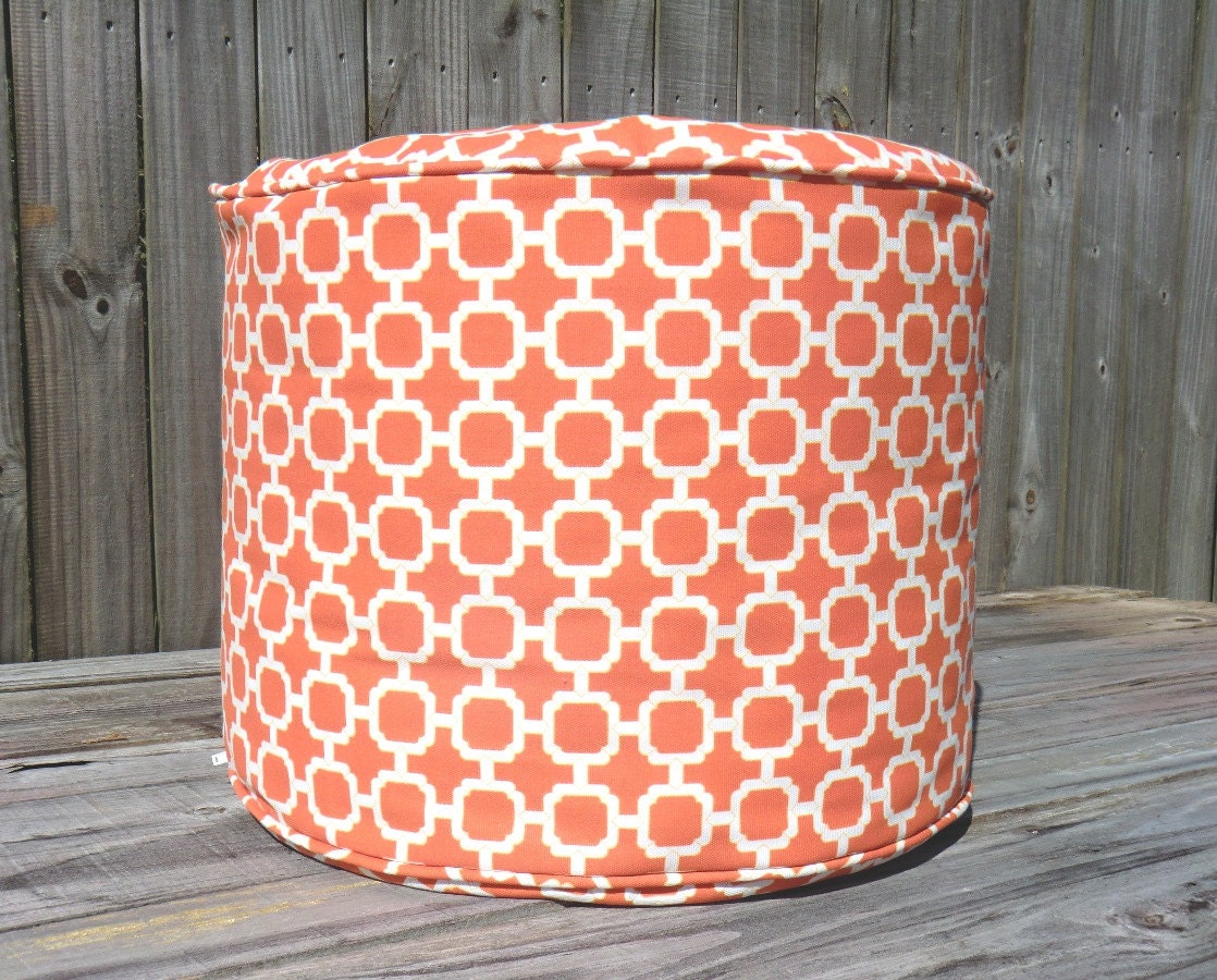 Orange outdoor pouf, round ottoman 18", trellis pouf, orange outdoor ottoman, pouffe, bean bag chair, orange floor cushion, outdoor pillow