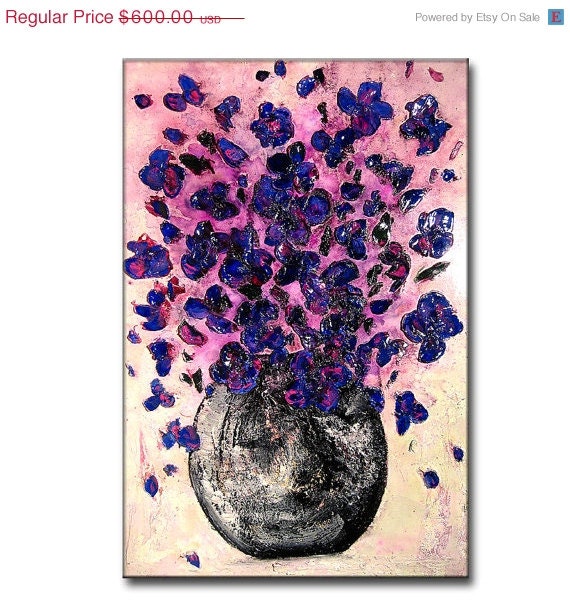 Floral Painting, Large 36x24 Ready to hang Contemporary Abstract Handmade Giclee Print on canvas of Original painting from Henry Parsinia