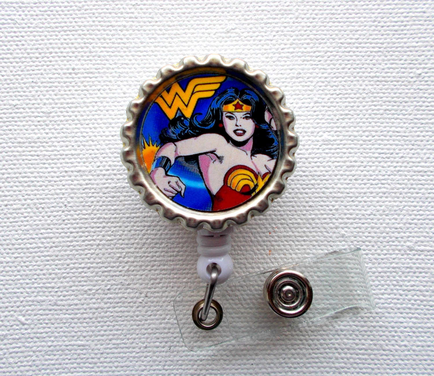 Wonder Woman II - ID Badge Holder - Badge Reel - Name Badge Holder - Bottle Cap Badge - Nursing Badge - Nurse Badge Holder