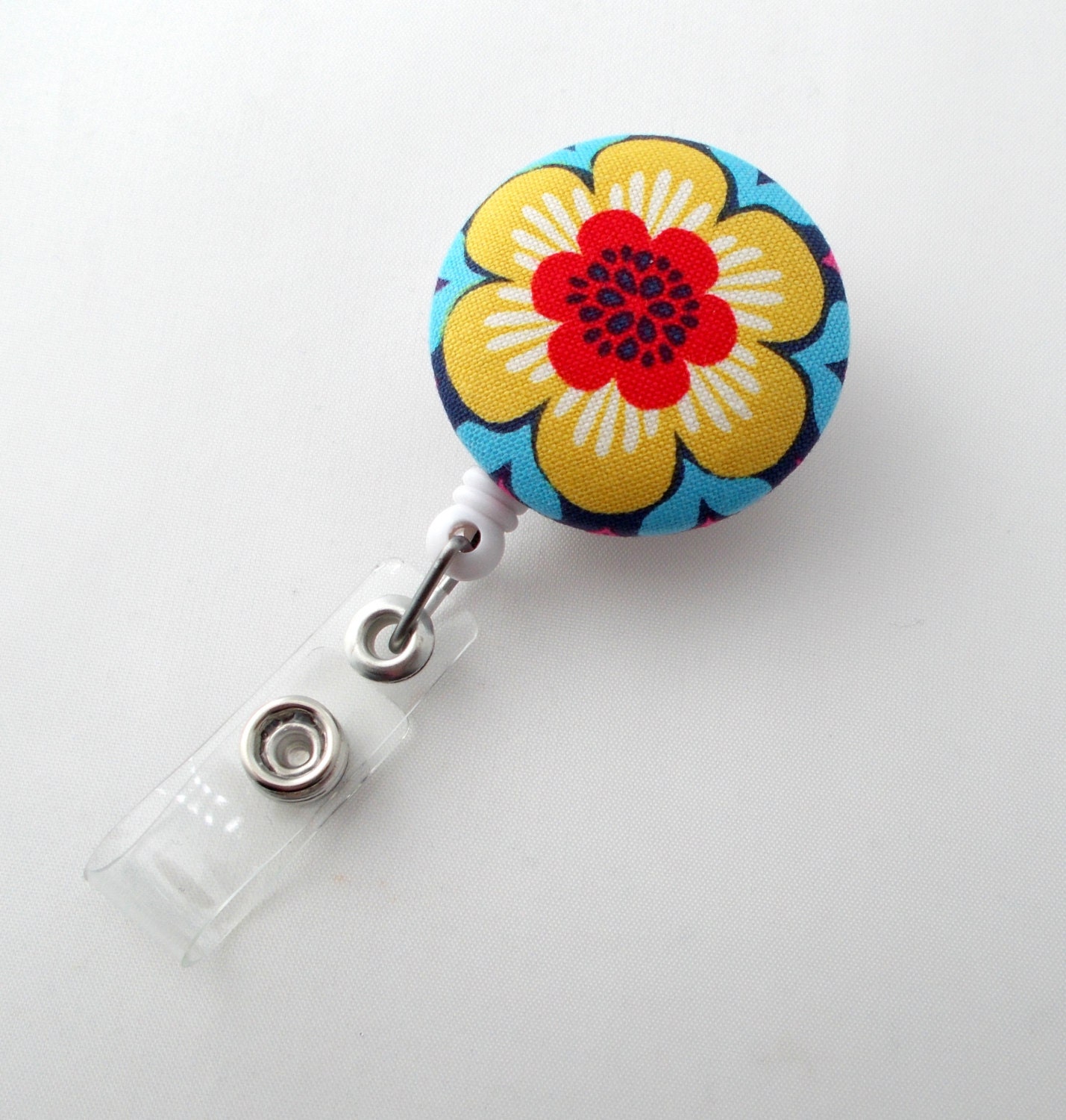 Flower Red and Gold - Cute ID Badge Reel - Nurse Badge Holder - Nursing Badge Reel - Retractable ID Badge Reel - Teacher Badge - Nurse