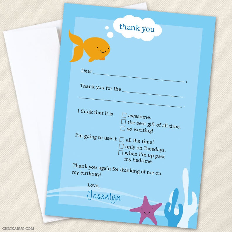 Under the Sea party - Set of 15 custom thank you cards - Printable file also available Il_170x135