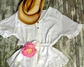 White vintage top, Romantic boho shirt, women's plus size, 80's crepe shabby blouse, country, cottage, True rebel clothing XL