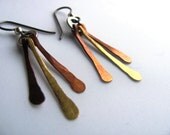 Tribal Dangle Earings, Hammered Copper and Brass Fringe Dangle Earrings, Handmade Metalwork, Copper Jewelry, Niobium Ear Wires, Simple
