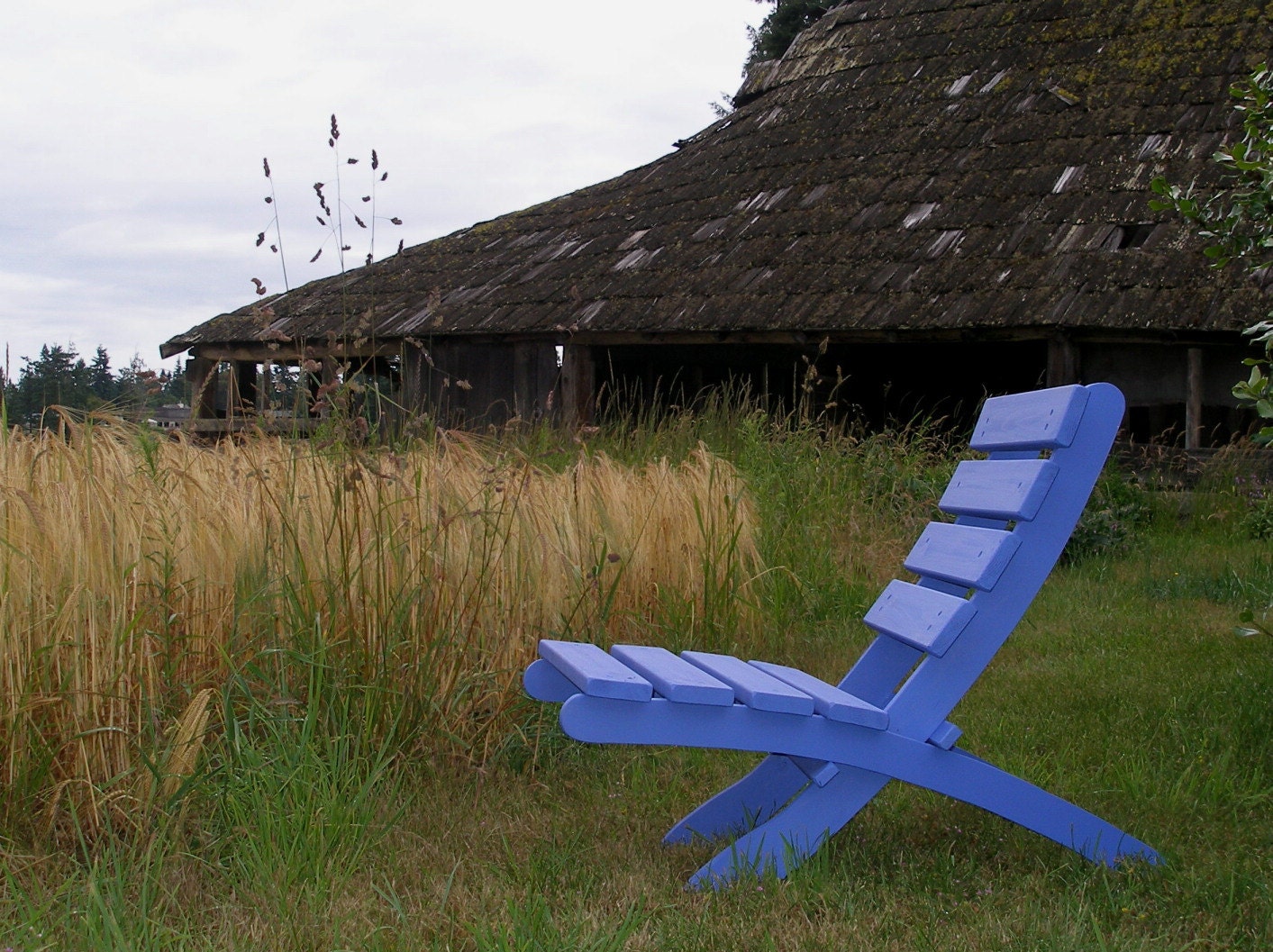 Cedar Patio Chair for Outdoor Relaxation - color: Blue Fish
