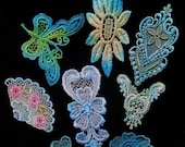 Aqua Turquoise Teal Hand Dyed Venise Lace Applique Crazy Quilt Embellishment Kit