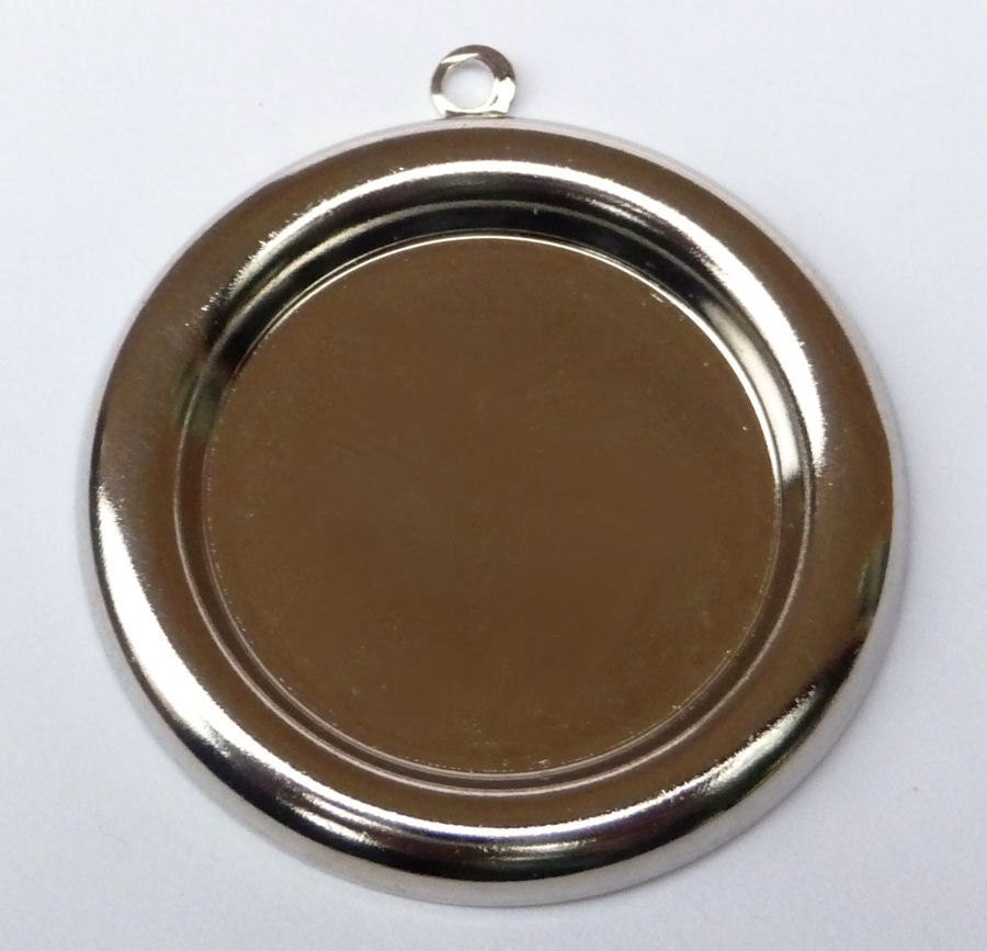 4pc - Silver Plated LG Plain Rolled Edge 25mm Bezel Round Setting with Ring - Made In The USA