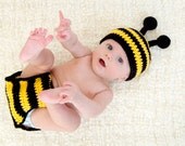 Baby Bumble Bee Hat and Diaper Cover Set - Newborn, 0-6 Months, 6-12 Months - Photo Prop