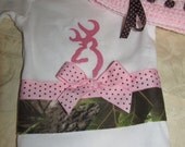 Custom Handmade browning inspired camo camouflage pink onesie with crocheted hat