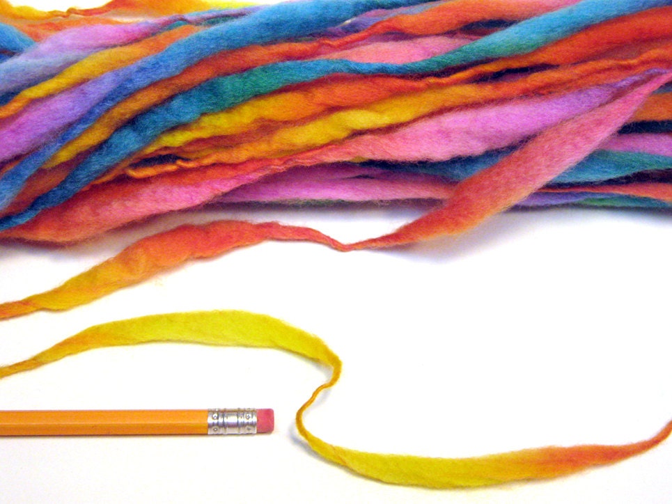 Handspun rainbow yarn, spun thick and thin in merino wool - 50 yards, 1.8 ounces/51 grams