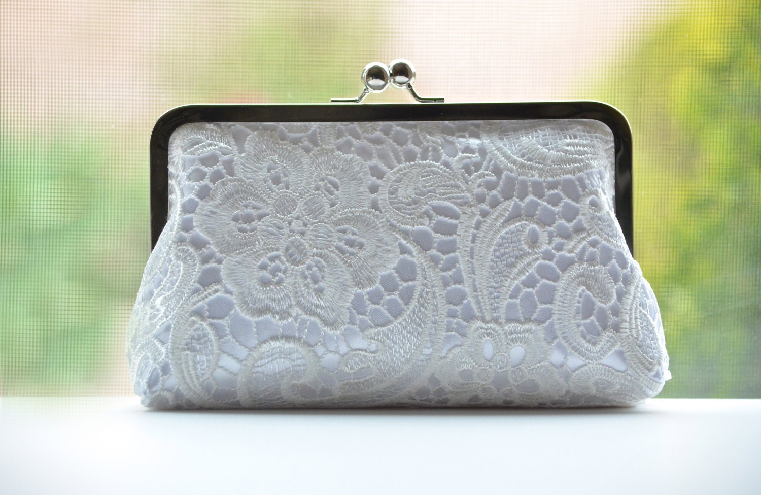 Silk Lace - White on White - Bridal Bridesmaid Wedding Clutch Set Bag Purse Gift Ideas Handmade by Lolis Creations
