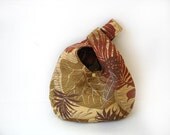 Wristlet handbag purse cotton earth tones soft, snap closure tropical print