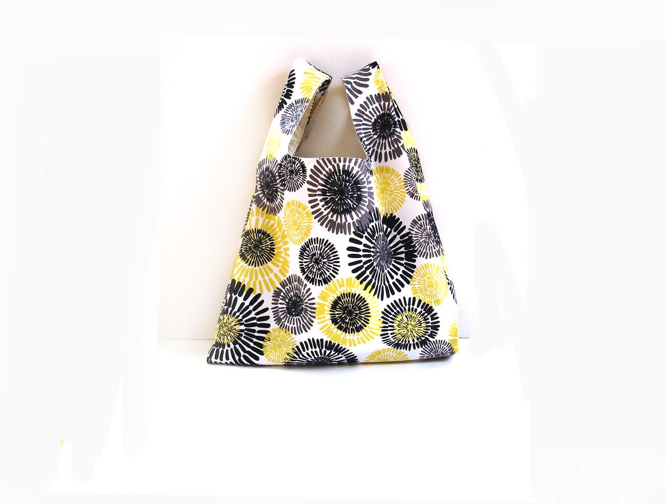 Market tote grocery bag shopping carry all, reusable eco friendly grey yellow black