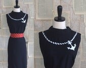 SALE Vintage 1960s Dress 60s Sailor Nautical Anchor Sleeveless Dress Womens Size Large