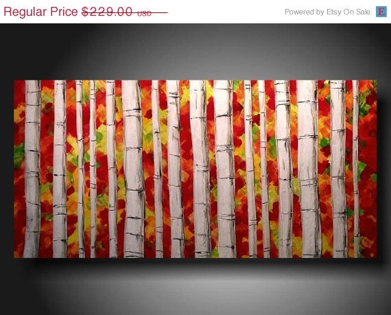 ART PAINTING SALE Abstract art  original paintings  18 X 36 Inches birch trees  textured  Jmjartstudio-----new life ---