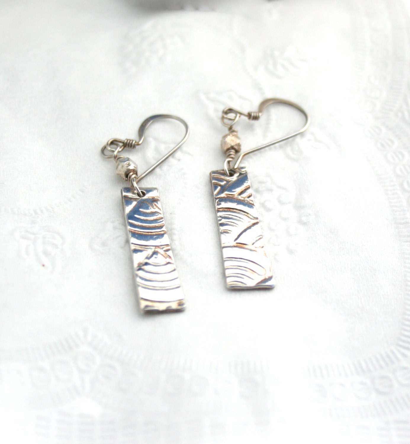 Dangle Earrings  Fine Silver and Sterling Textured