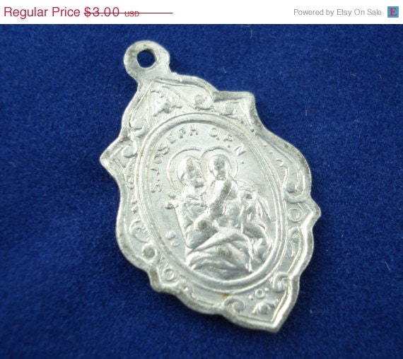 On Sale 25% Off Vintage French Saint Joseph - Guardian Angel Catholic Medal - Religious Charm KK96