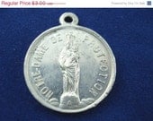 On Sale 25% Off LARGE Vintage French Notre Dame de la Protection - Our Lady of Protection Silver Catholic Medal - Religious Charm KK59