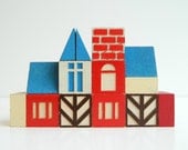 Scandinavian cottage style house wood building blocks 14 pieces