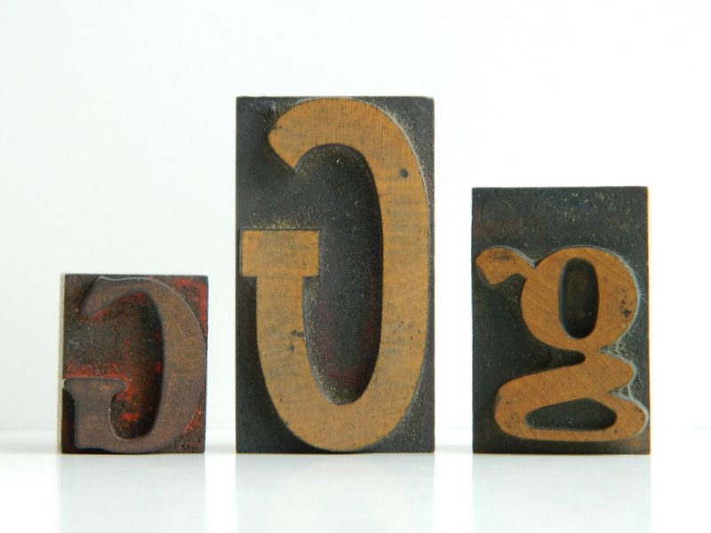 Vintage Letterpress Type Printers Blocks Trio of G G G