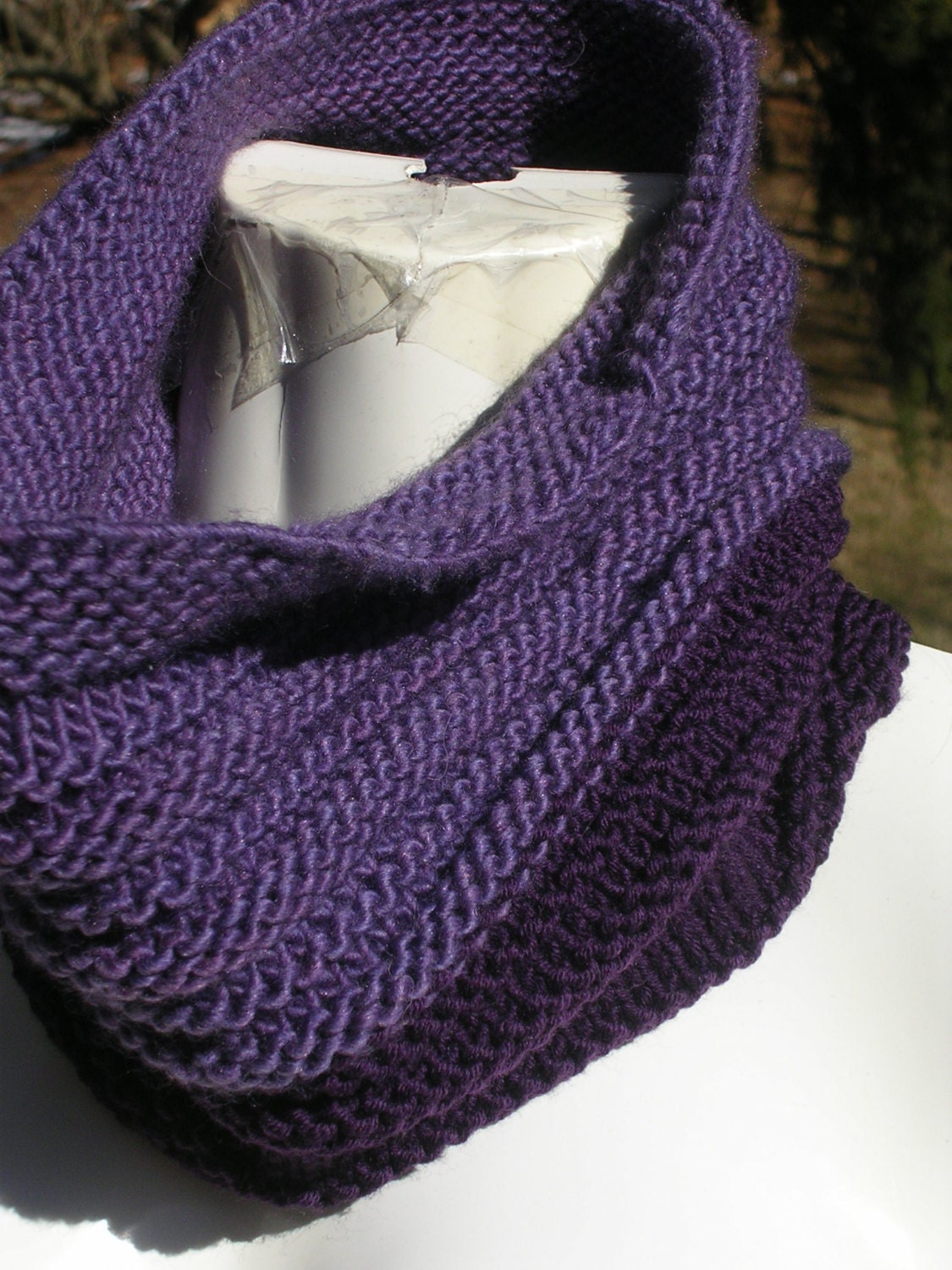 Hand Knit Cowl - Knitted Wool Cowl - The Color Block Cowl - Wool - Purple