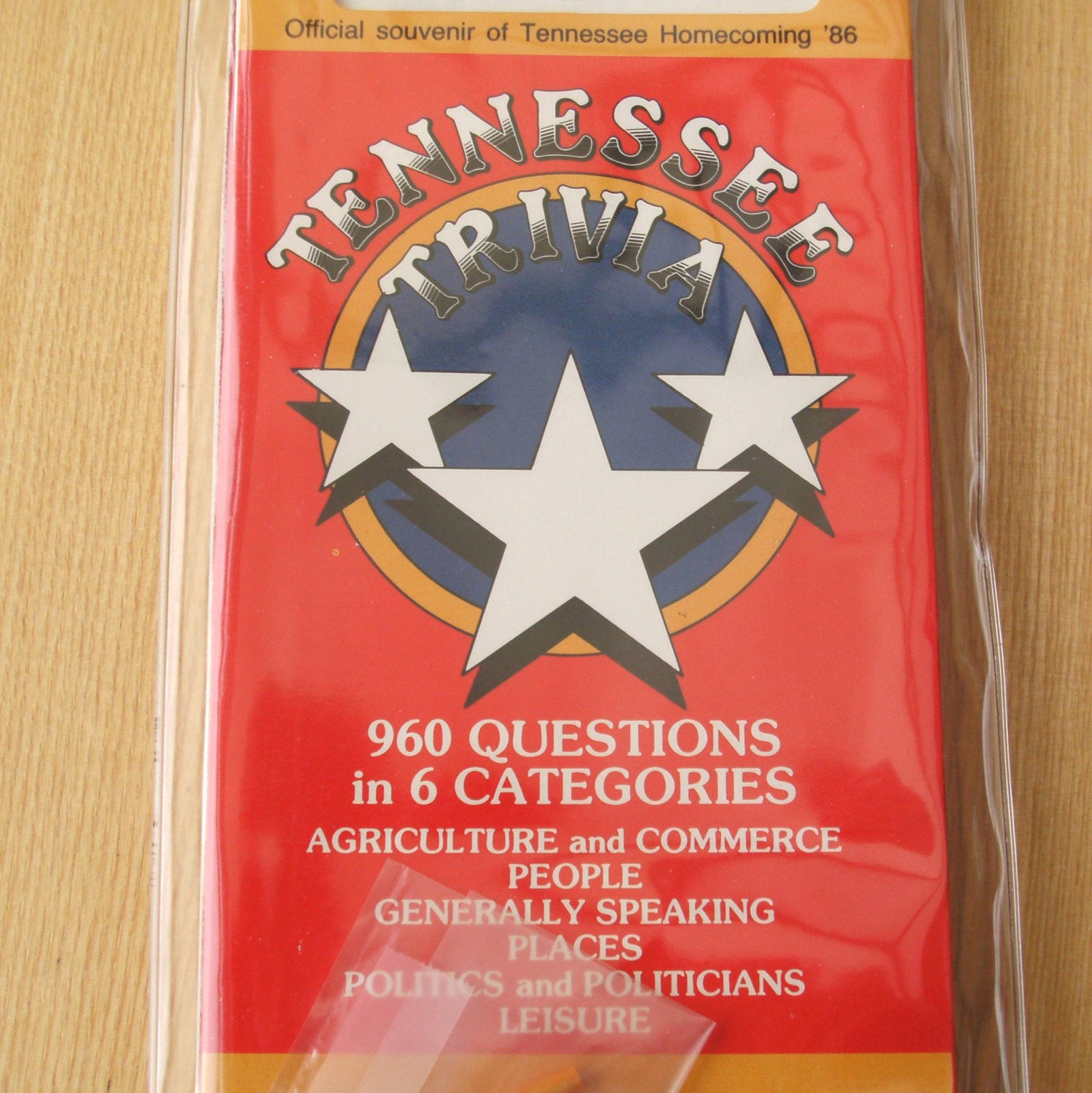 Vintage Tennessee Trivia Quiz, Tennessee Homecoming '86. Official Souvenir, Unused