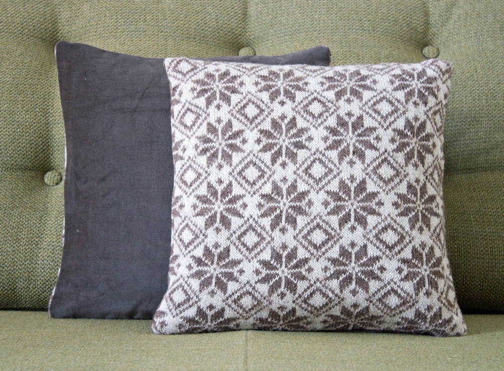Throw Pillow Set in Brown and Cream British Wool and Velvet with Duck Feather Inner Sleeves