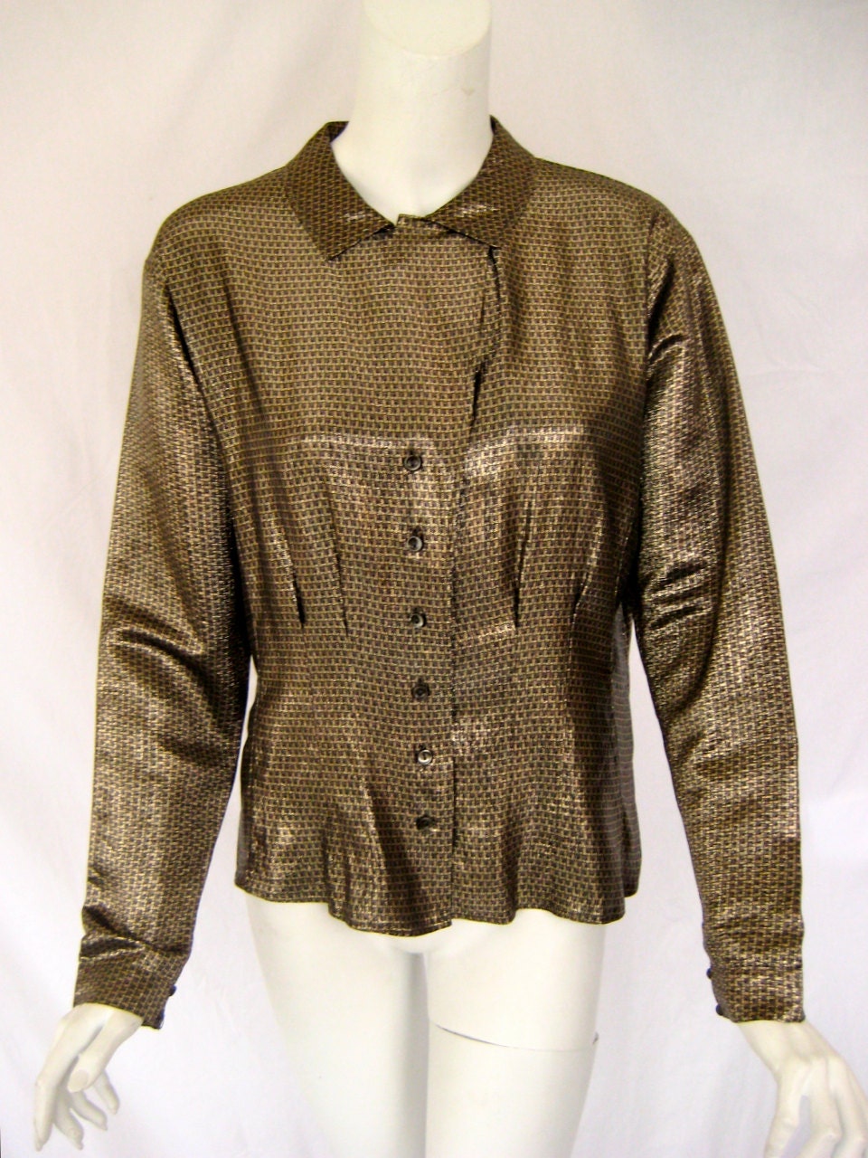 sale vtg CHLOE 1970s chloe gold silk lame blouse