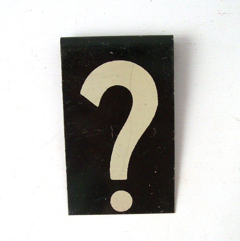 question mark black and white vintage letter symbol enamel metal sign hanging personalized initial modern text type font medium