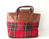 vintage red plaid tote bag mid century modern retro vinyl fashion accessories accessory mens womens picnic basket beach bag