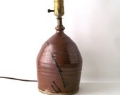 vintage stoneware lamp earthenware brown abstract lighting light retro modern pottery decorative home decor small short