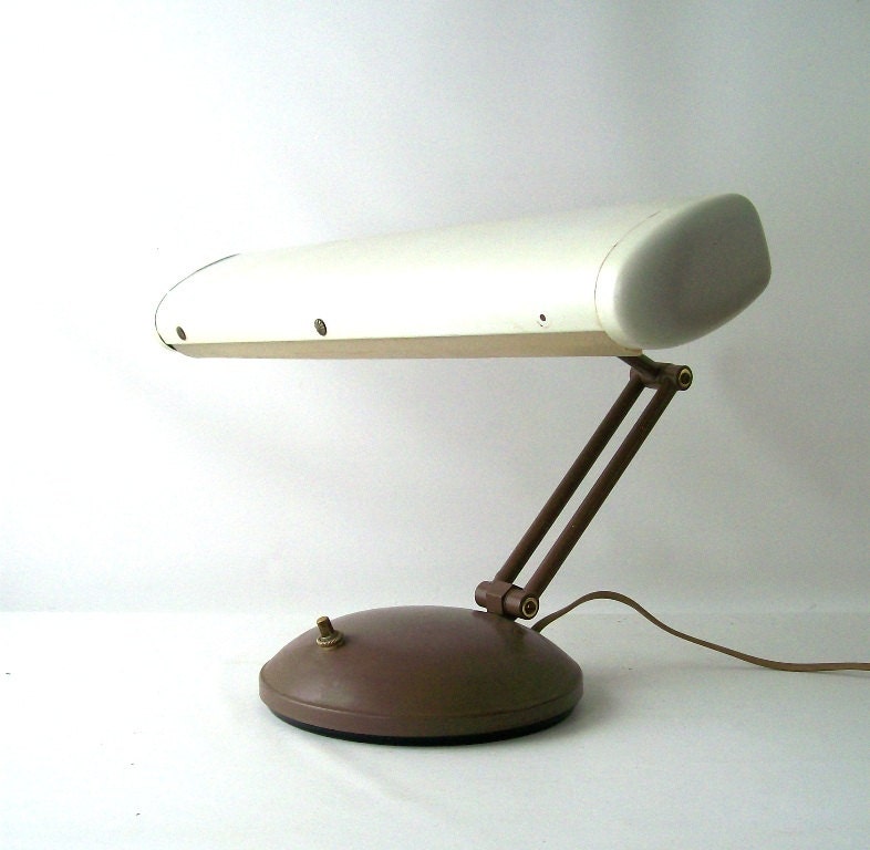 vintage desktop lamp bankers desk light swing arm mid century modern retro white brown office mens womens decorative home decor