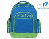 Clearance SHIPS SAME DAY-- Blue and Lime Green Back Pack or Diaper Bag - Includes Free Personalization