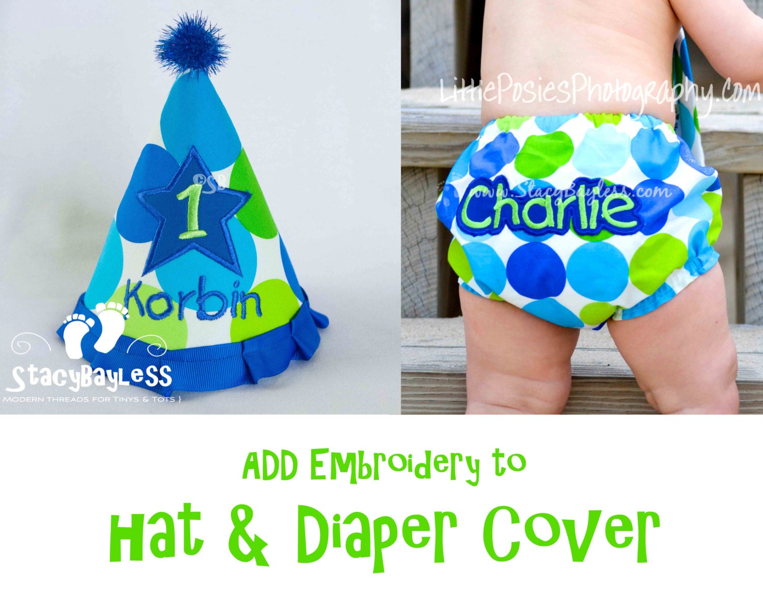 ADD Personalization Package for ANY Diaper Cover AND Hat Purchase - Custom Premium Embroidery