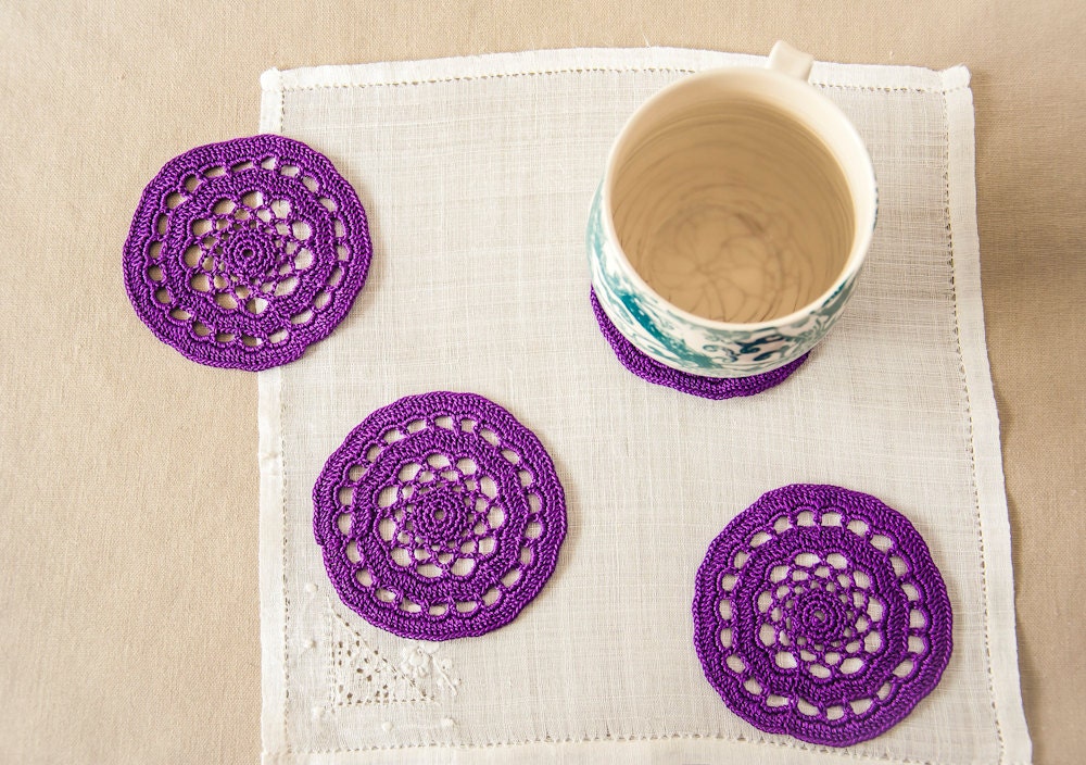 Drink Coasters - Crochet Cottage Chic Purple