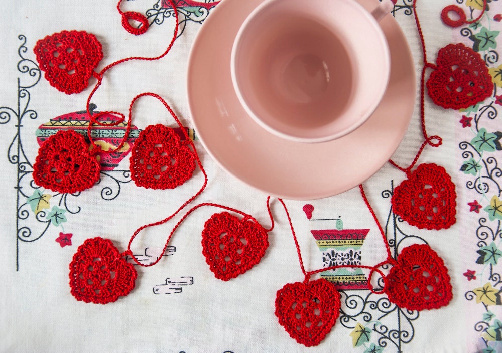 Crochet Heart Garland - Kitchen Decor