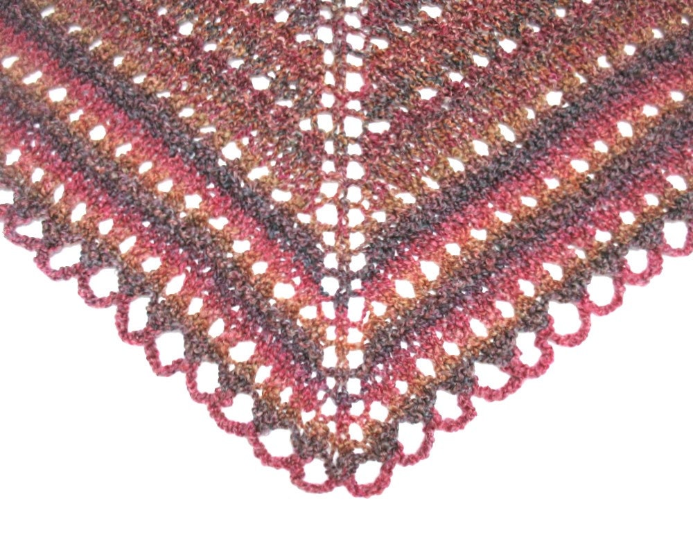 Triangular Shawl Wrap Knit Lace Triangle Prayer Shawl Hand Knitted Spring Accessory Purple Raspberry Fuchsia Mauve Pink