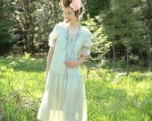 80s Does 20s Summer Dress.... 100% Cotton... Hand Dyed... SOFT MOSS (m)