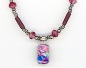 Amethyst Color Necklace Abstract MultiColor Pendant Dichroic Glass